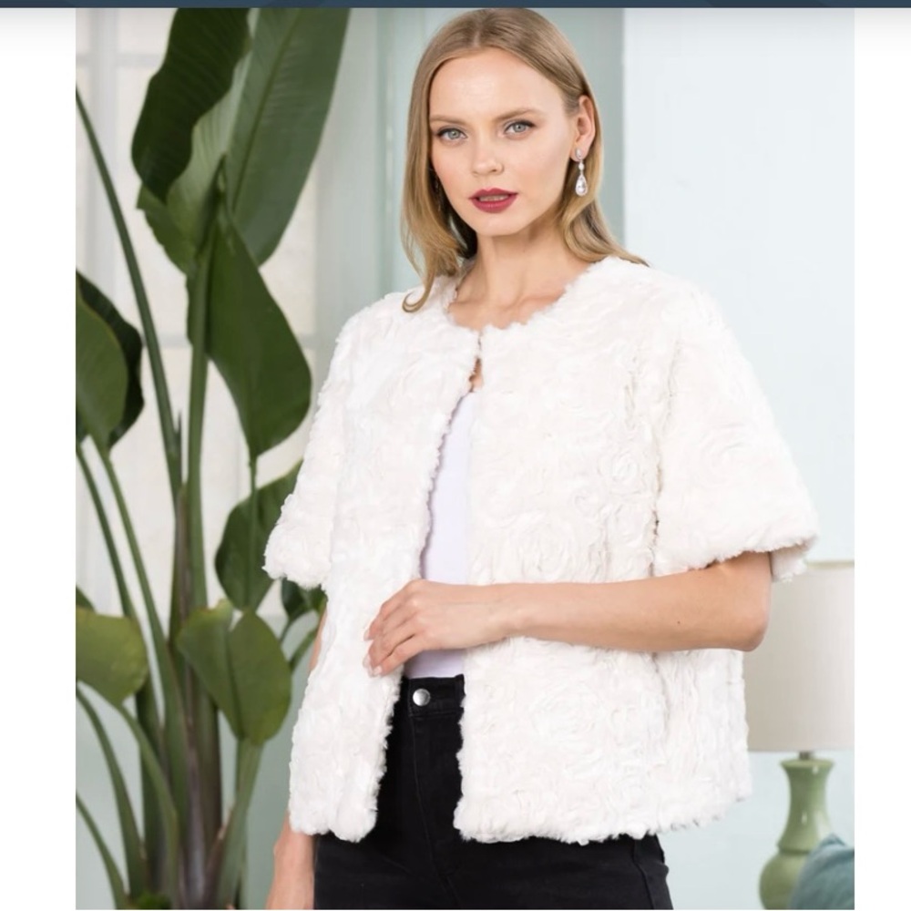 Faux Fur Flower Swirls Jacket